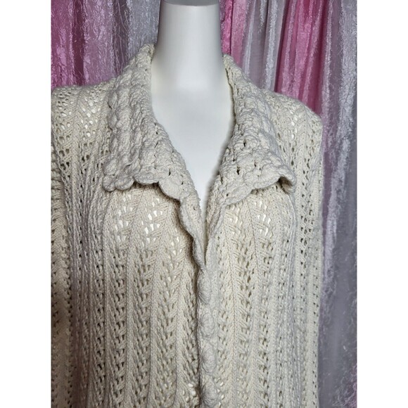 Sigrid Olsen Signature Knit Crochet Open Duster Cardigan Size Medium - Picture 3 of 13